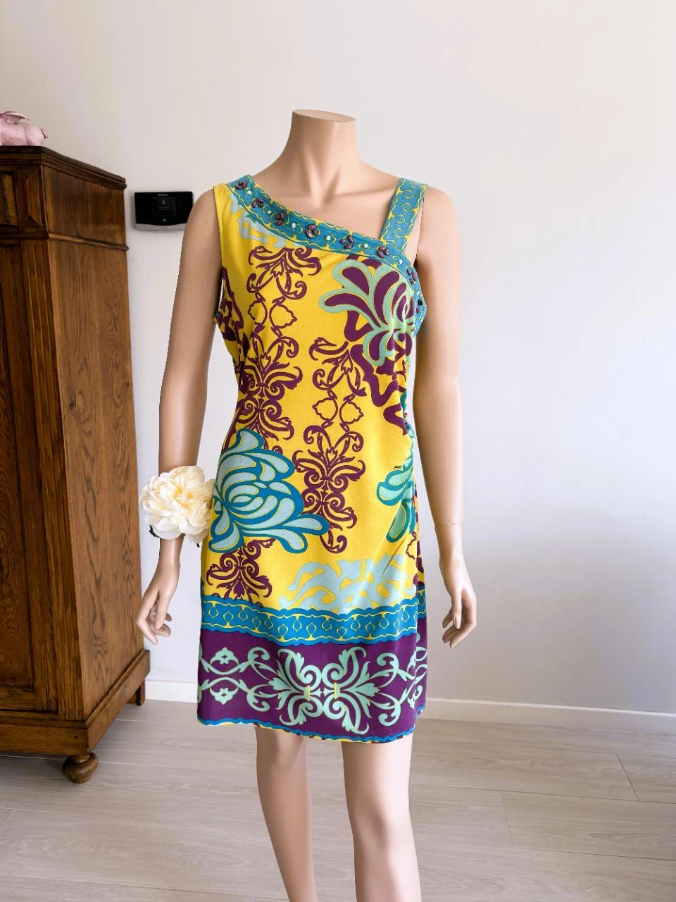 Halé Bob zijden jurk – M – steentjes & ceintuur – boho chic